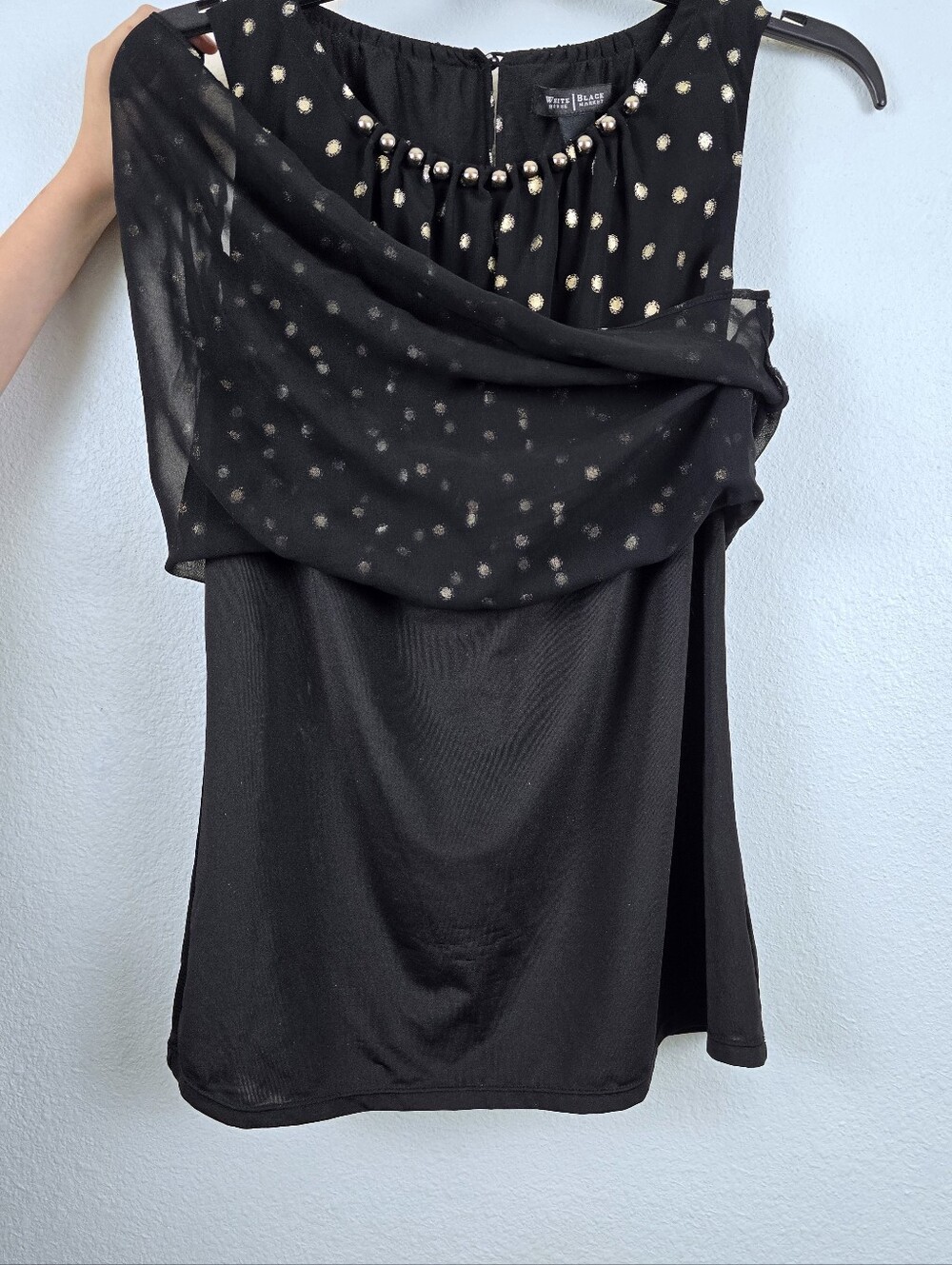 White House Black Market Black & Gold Metallic Polka Dot Embellished Blouse - S - Picture 14 of 16